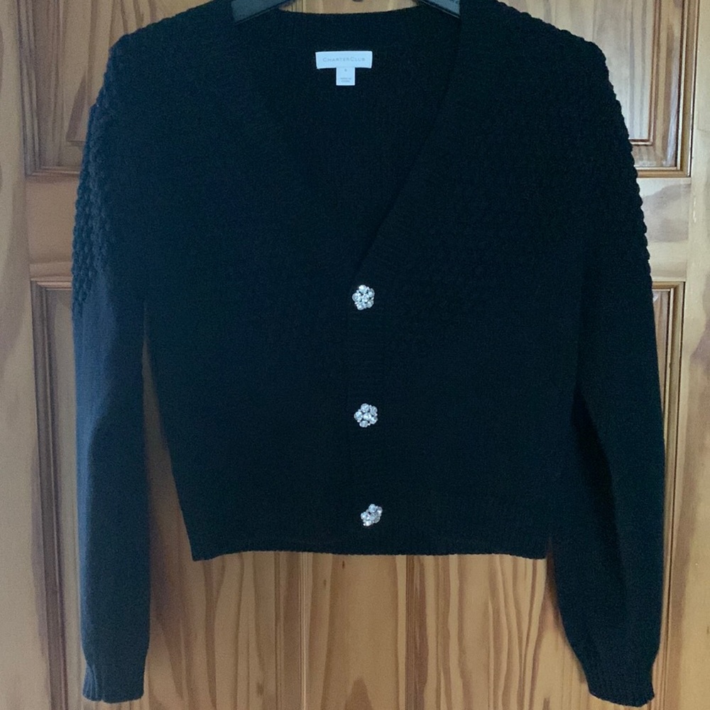 Charter Club Black Rhinestone Cardigan - Size S